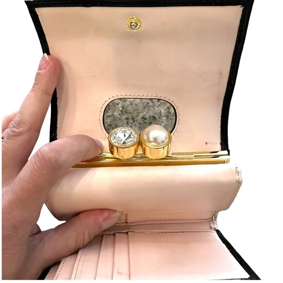 Black patent leather Ted Baker wallet-Pink interior-Pearl and Crystal accents - Picture 4 of 6